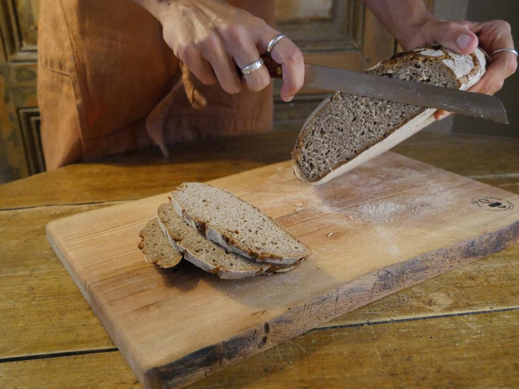 Slicing homemade sourdough