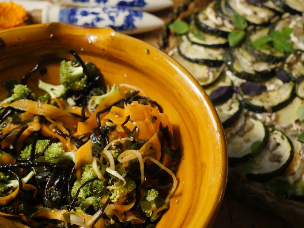 Seaweed and carrot salad in a yellow bowl